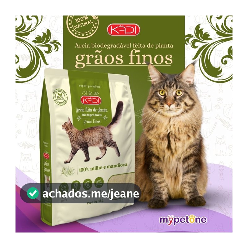 Areia 4Kg Biodegradável Kadi Grãos Finos para Gatos
