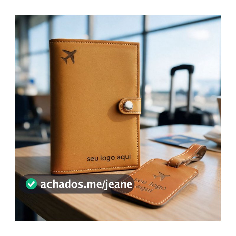 Porta Passaporte e Tag de Mala Couro Sintético Personalizado Iniciais Dourado, Prata Ou Baixo Relevo