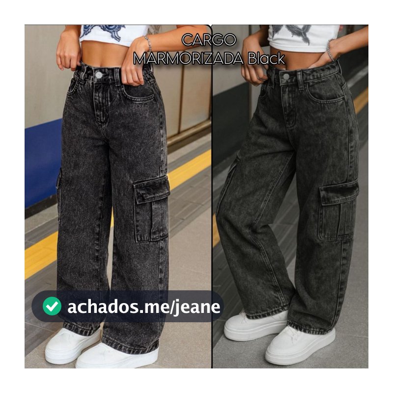 Calça Jeans Infantil  Wide Leg Cargo Black Juvenil 6 ao 14  ALTO PADRÃO LINHA PREMIUM