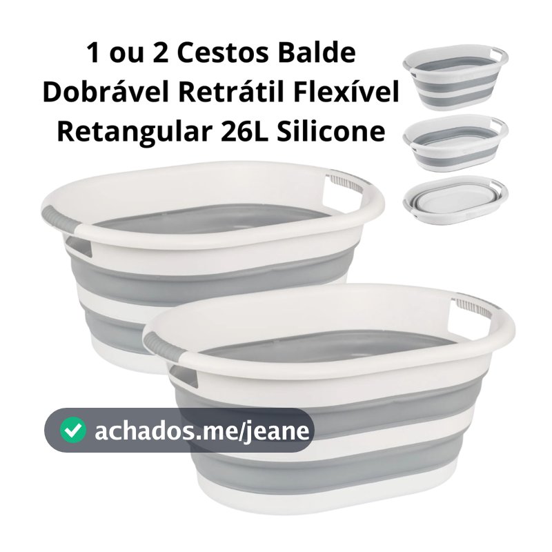 1 ou 2 Baldes Cesto Dobrável Retrátil Flexível Retangular 26L Silicone Lavanderia Powermaid