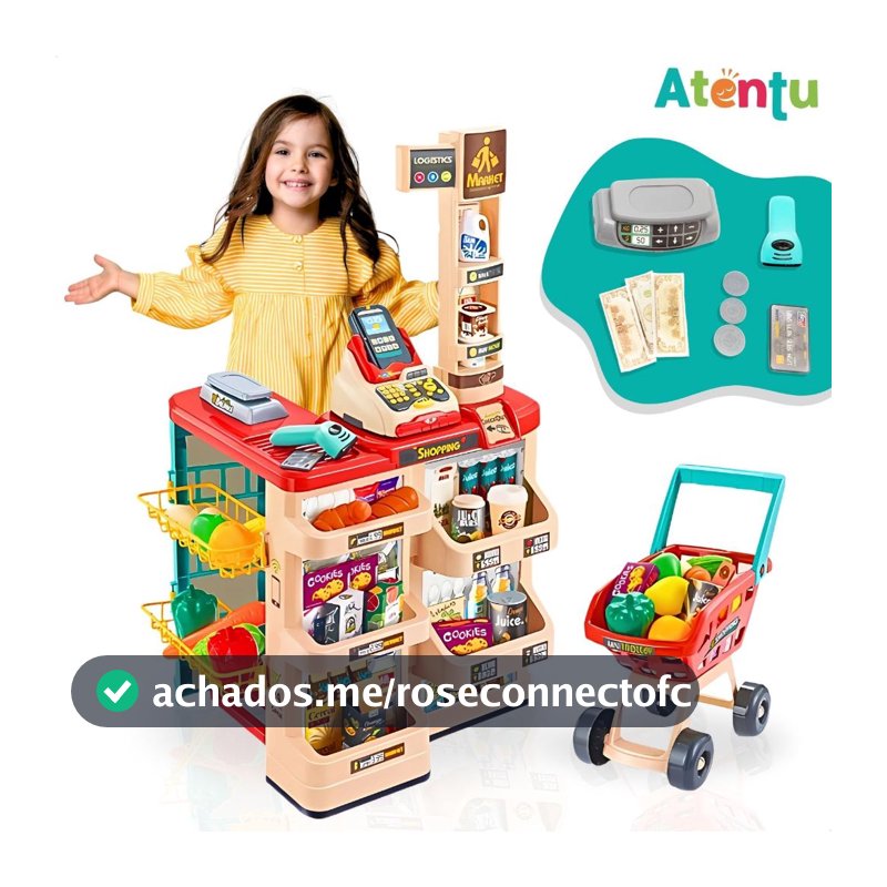 Mini Mercado Infantil Caixa Registradora e Carrinho 48 peças