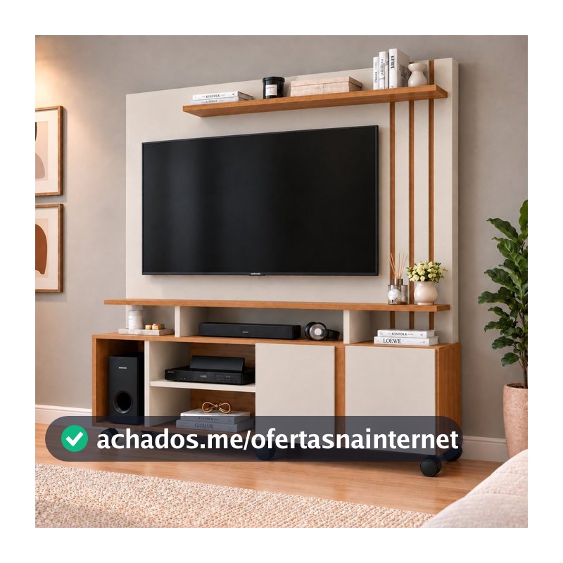 Estante para TV e Home Theater até 55 Polegadas 100% MDF 160CMX182,5cm 2 Portas Valência Branco Off White/Cinamomo