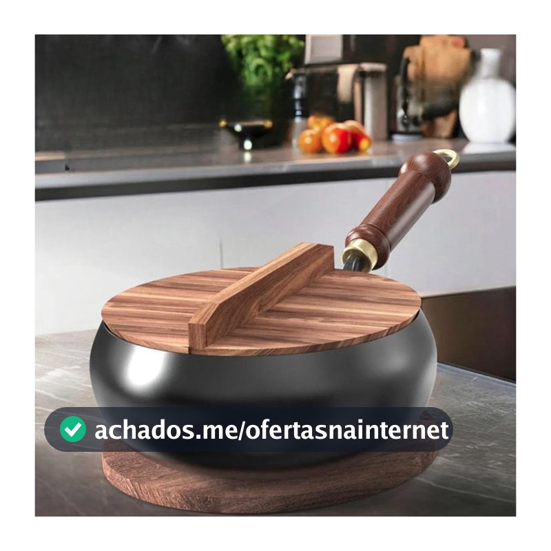Frigideira Alta de Ferro Resistente Anti Aderente Com Tampa e Cabo de Madeira 28cm