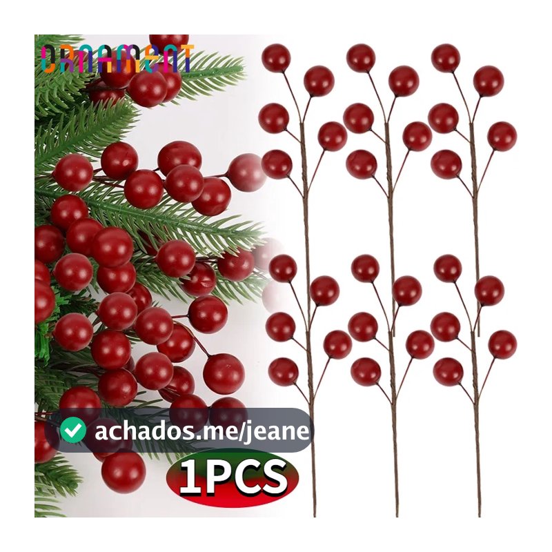 [Destaque] Ramos De Frutas Artificiais De 5 Cabeças/Enfeites De Guirlanda De Azevinho Vermelho/Plantas Simuladas Buquê D