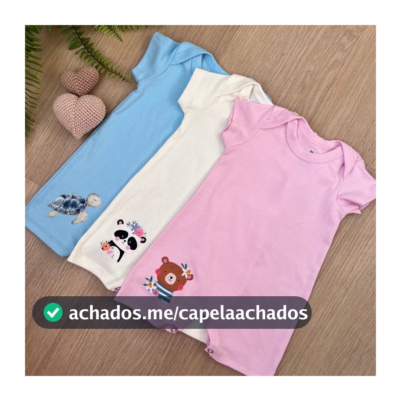 Kit 3 Romper 100% Algodão Bebê Liso e Bordado Infantil Menino Menina Confortável e Fresquinho