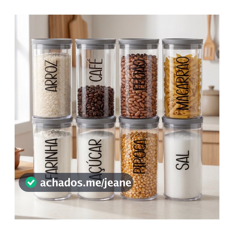 Kit Potes Herméticos 1,3L Cilíndrico + Cartela Adesiva À Prova d'Água | Porta Mantimentos, Plástico, Variações