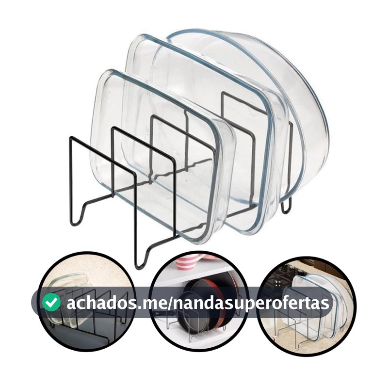 Suporte Organizador de Refratário Para Tampas e Travessas Cor Branco Preto Cromado