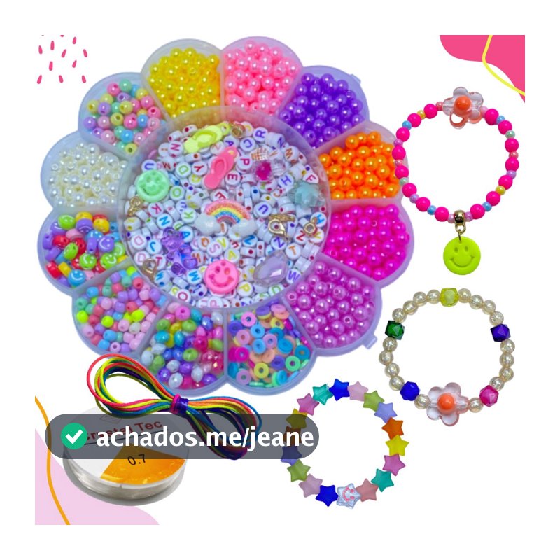 Kit Miçangas Infantil Pulseiras E Colar Maleta Florzinha, Borboleta e Minnie Bijuteria para Crianças