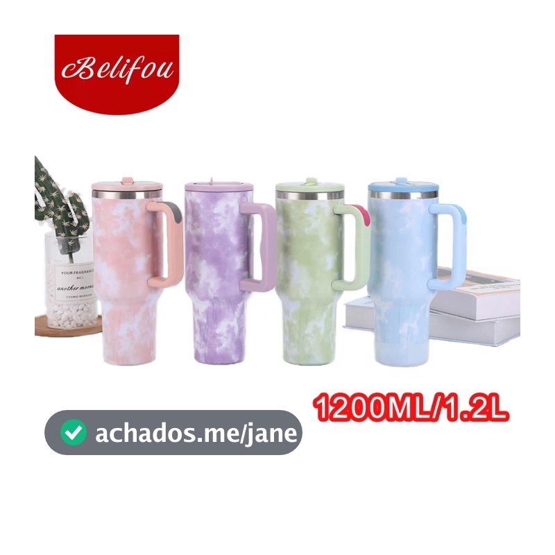 Belifou Garrafa Térmica Copo Térmico Aço Inox 1200 Ml Com Alça e canudo personalizados nuvens cores