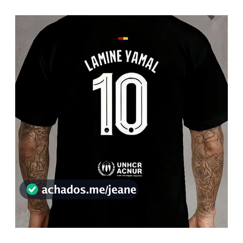 Camiseta Gola Redonda Algodão Respirável Preta Lamine Yamal Número 10 no Verso Estampa DTF Para Fãs de Futebol