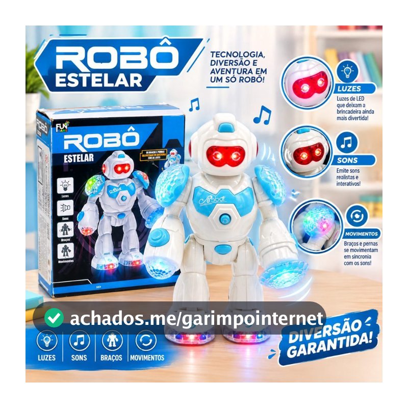 Robô Estelar brinquedo educativo com luzes LED sons e movimentos braços para crianças