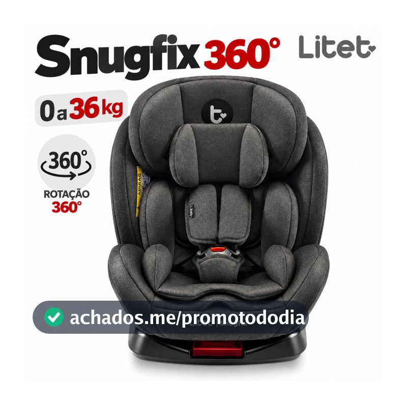 Cadeirinha Infantil para Carro 0 a 36kg Isofix Rotação 360° Snugfix Preta - Litet