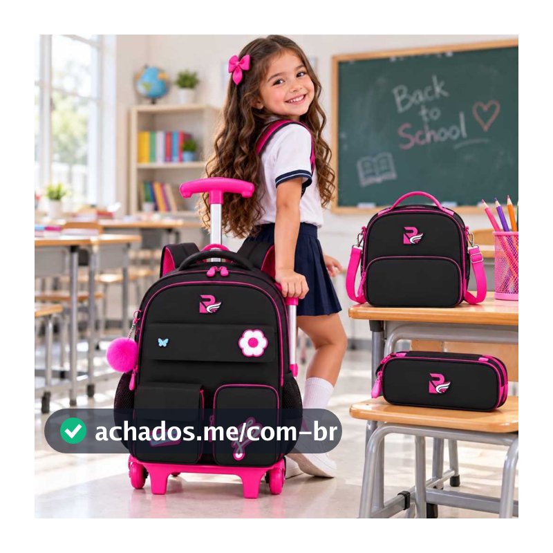 KIT 3 mochila com rodinha + Mini MOCHILA +BOLSA ESTOJO BOX LINDO CONJUNTO FEMENINO