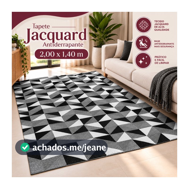 Tapete Jacquard 2,00 x 1,40 Antiderrapante Decoração  Sala Quarto Escritório