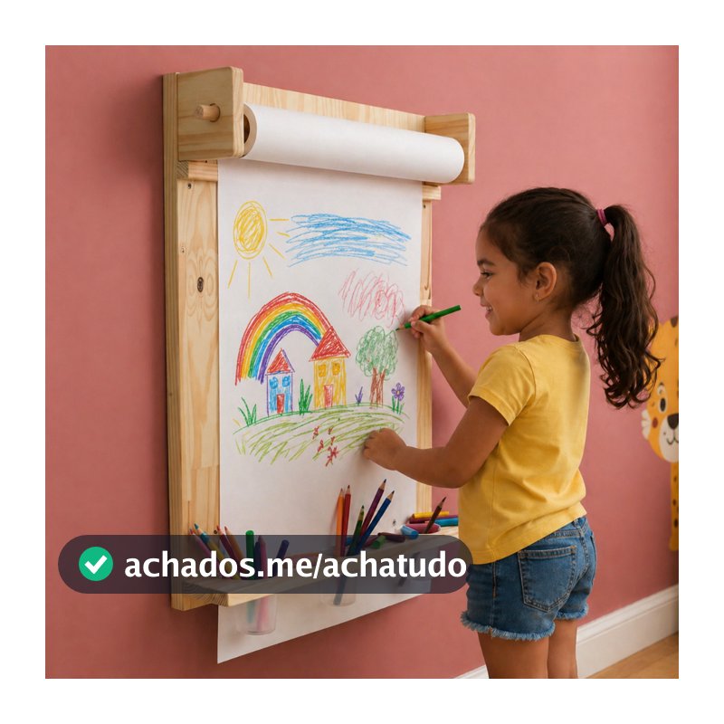 Painel Lousa Infantil Montessori de Madeira + Bobina de Papel - Criativa para Desenho e Pintura
