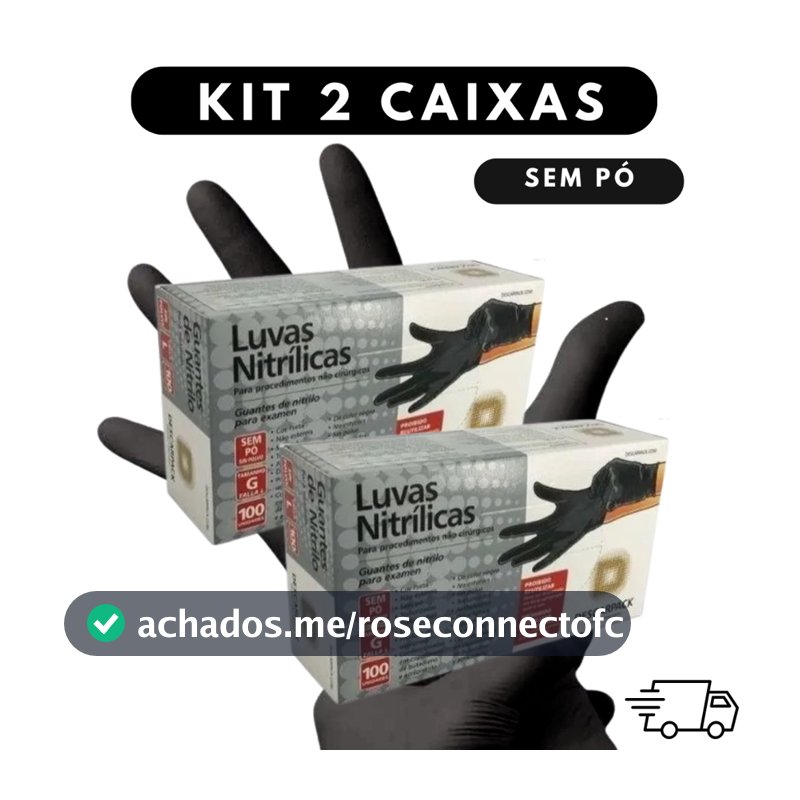 Kit 2 Luva Nitrilica Preta Sem Pó Descartavel 200 Unidades