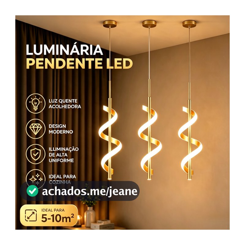 Lustre Pendente LED Minimalista Moderno, 3 Cores em 1 Luz, Decoração Dourada para Sala Quarto e Cozinha