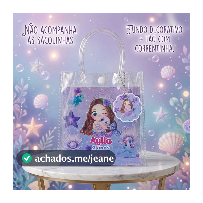 QUALQUER TEMA Fundo Decoração interna para sacolinha transparente PVC Personalizado | Lembrancinha Aniversário | SEREIA