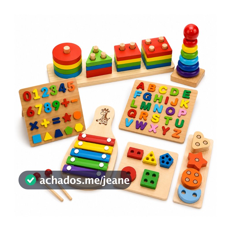 Kit 3 Brinquedos Educativo Montessori de Madeira - Formas Geométricas Pedagógicos Infantil