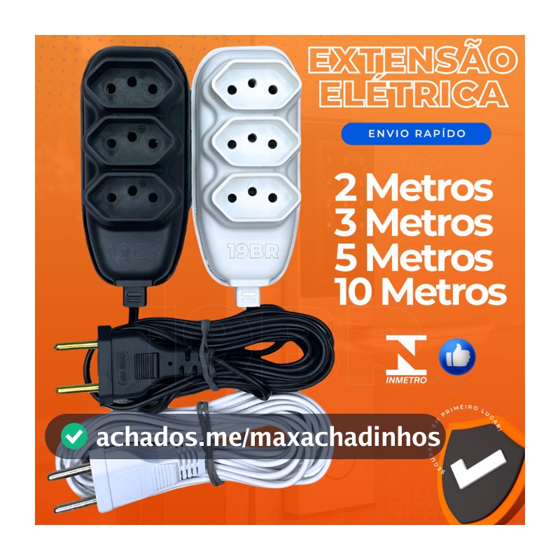 Extensão elétrica 2 Metros Extensão de Energia 3 Tomadas com 3 metros 5 metros 10 metros