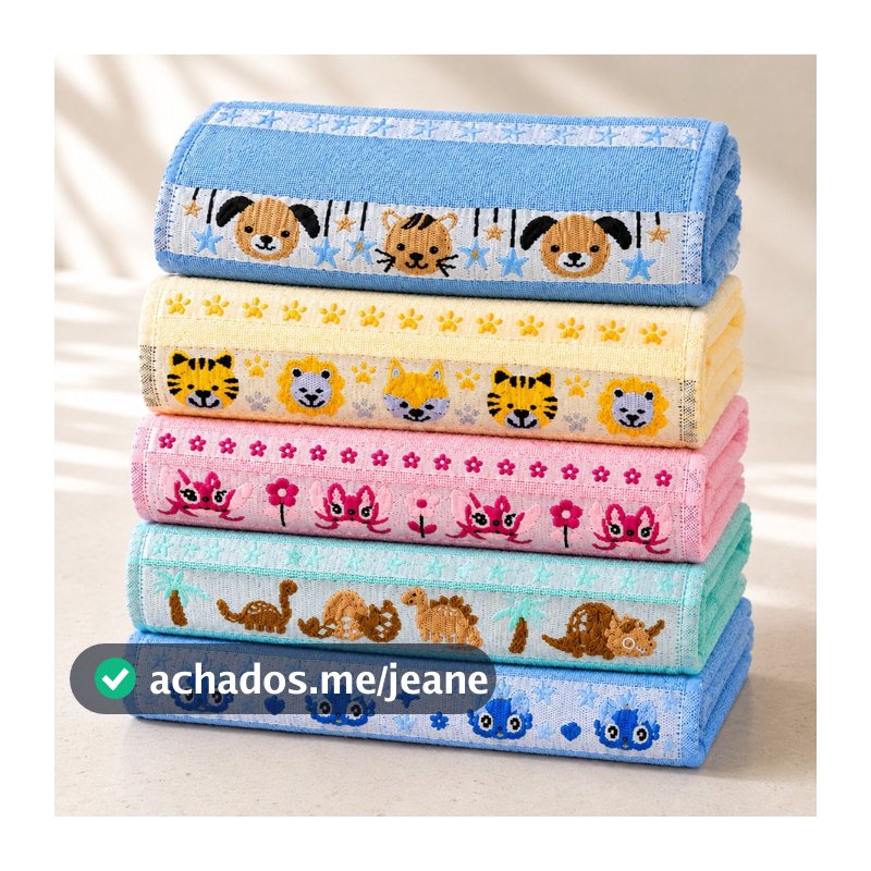 Kit Toalhas Lavabo 10 UN Jacquard Escolar Infantil Boca e Mão Estampas de Desenhos 35x50 100% Algodão