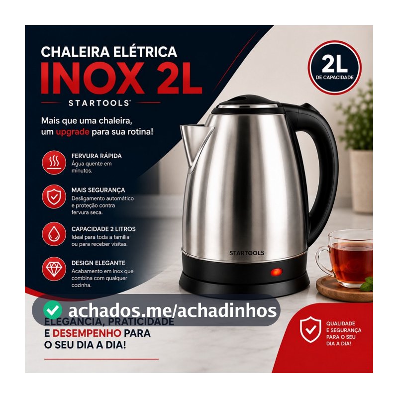 Chaleira Elétrica Inox 2 Litros Bivolt 110 v 220 v para Café Chá Aquecimento Rápido Cafeteira Chá