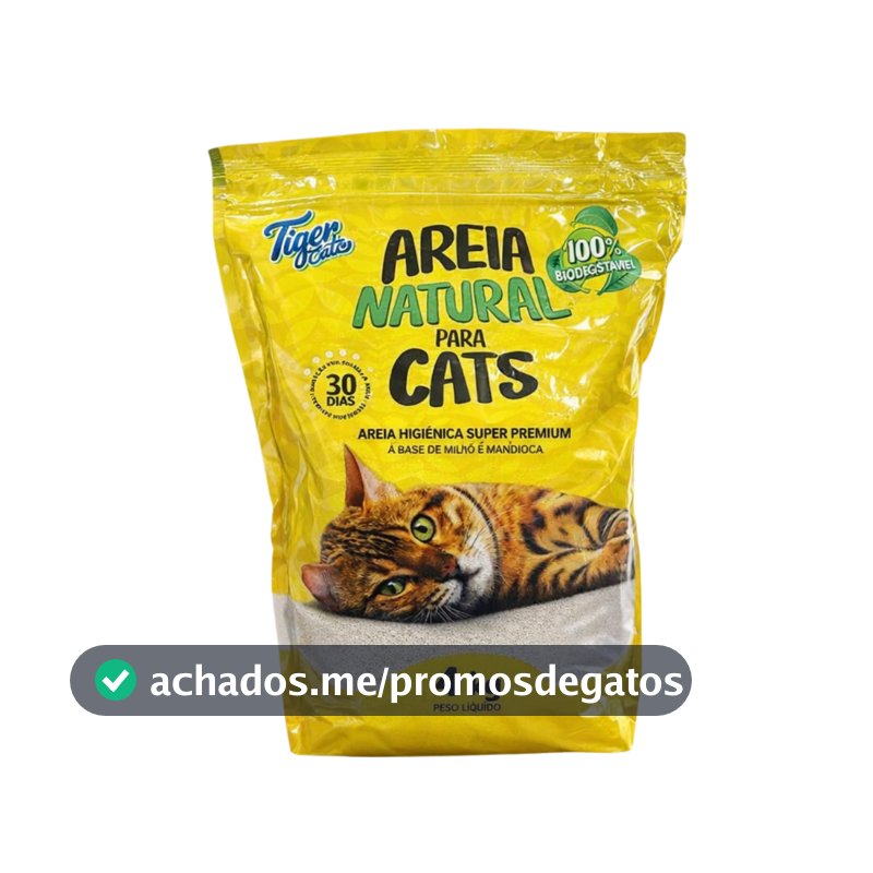 AREIA HIGIÊNICA NATURAL BIODEGRADÁVEL MILHO E MANDIOCA PARA GATOS TIGER CATS 4KG