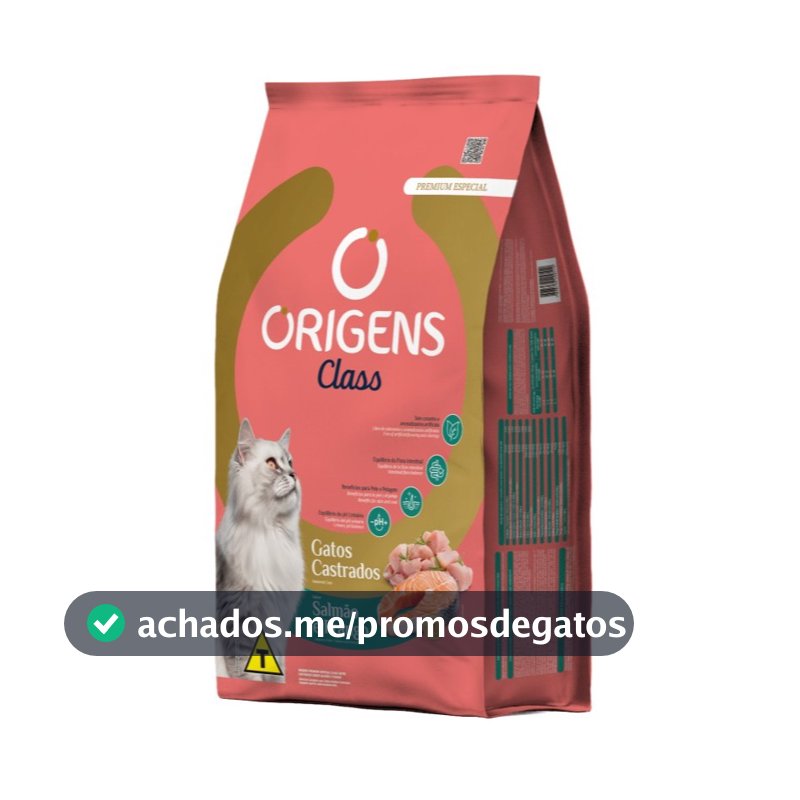 Ração Origens Gatos Castrados Class Sabor Salmão e Frango 10,1kg Adimax