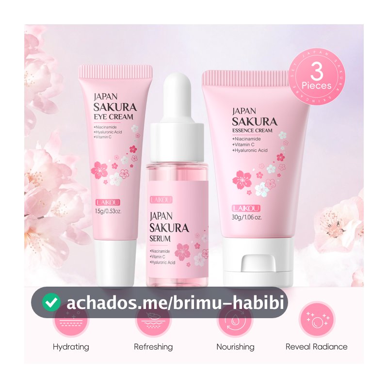 LAIKOU Sakura Facial para Cuidados com a Pele Clareador de Manchas Creme para Apertar Poros Hidratante 3 peças