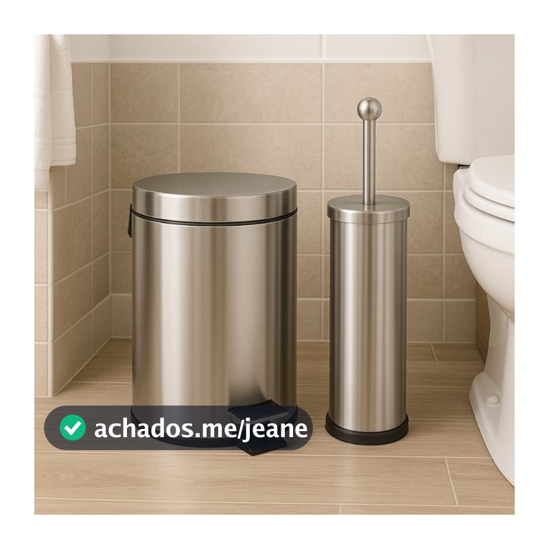 Kit Lixeira Inox Pedal Cesto De Lixo + Escova Sanitária Inox Kit Lavabo Lixeira de Banheiro