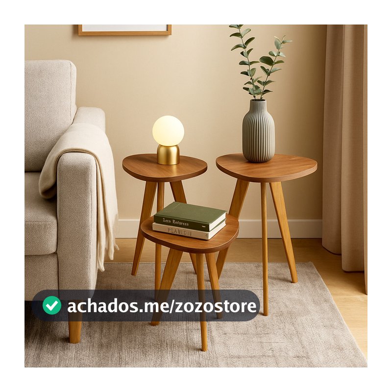 Kit 3 Mesas Lateral Forma Orgânica – Perfeitas para Sala, Quarto ou Escritório- Envio Imediato!
