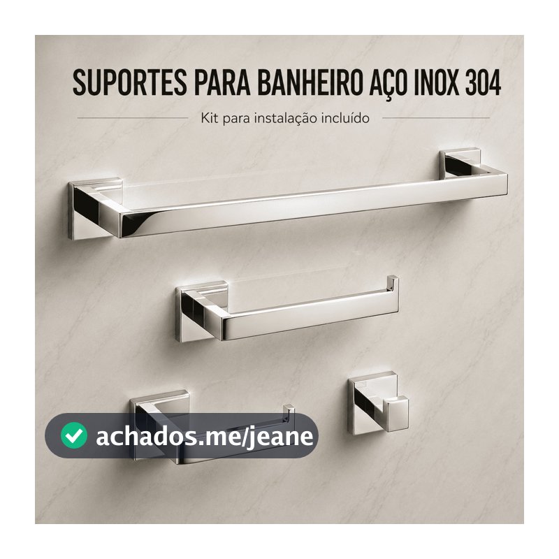 Kit Banheiro 4 Peças Inox 304 Toalheiro 60cm Porta Papel Gancho Premium Inox Polido ou Preto Fosco
