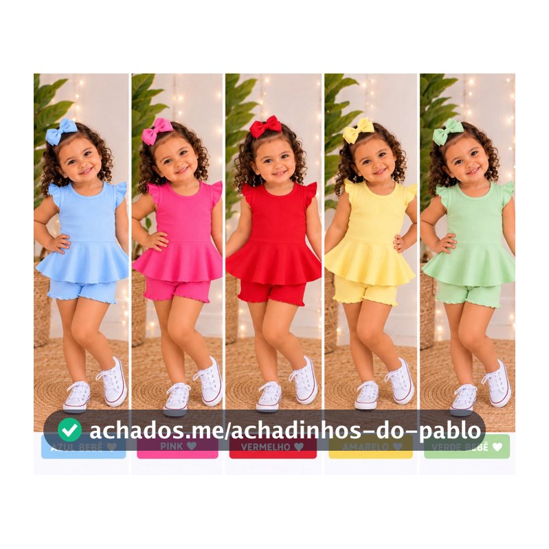 conjunto verão Blusa peplum + short + laço de cabelo