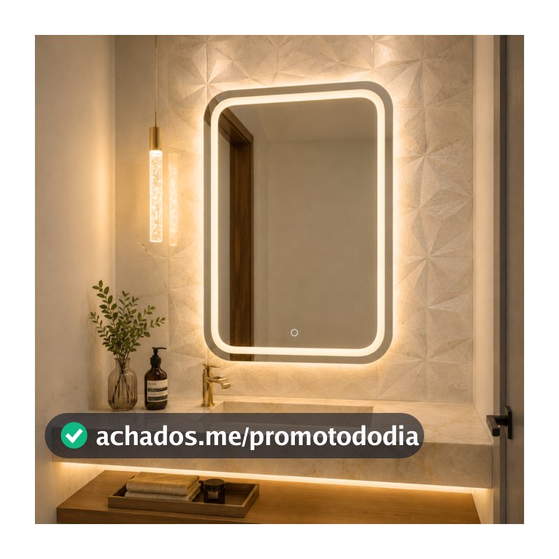 Espelho Retangular Jateado 3 TONS DE LED cantos arredondados Várias Medidas