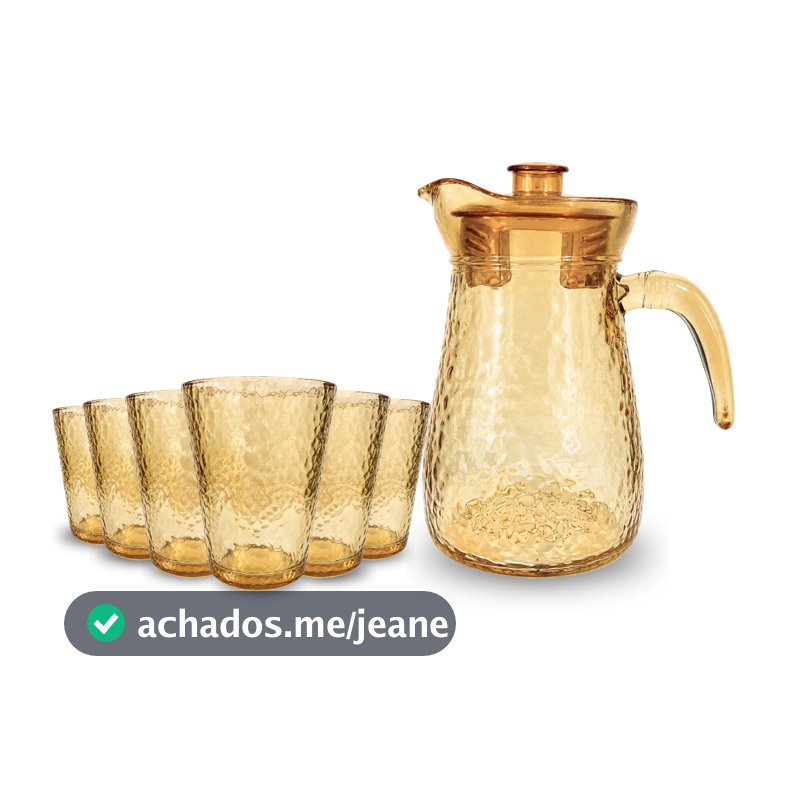 Jarra Dourada + 6 Copos de Vidro