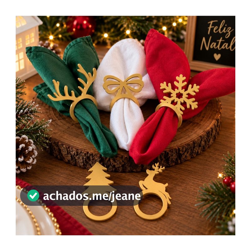 Kit 6 Anéis Porta Guardanapo de Natal 3D Decoração Natalina Mesa Posta Enfeite Festivo