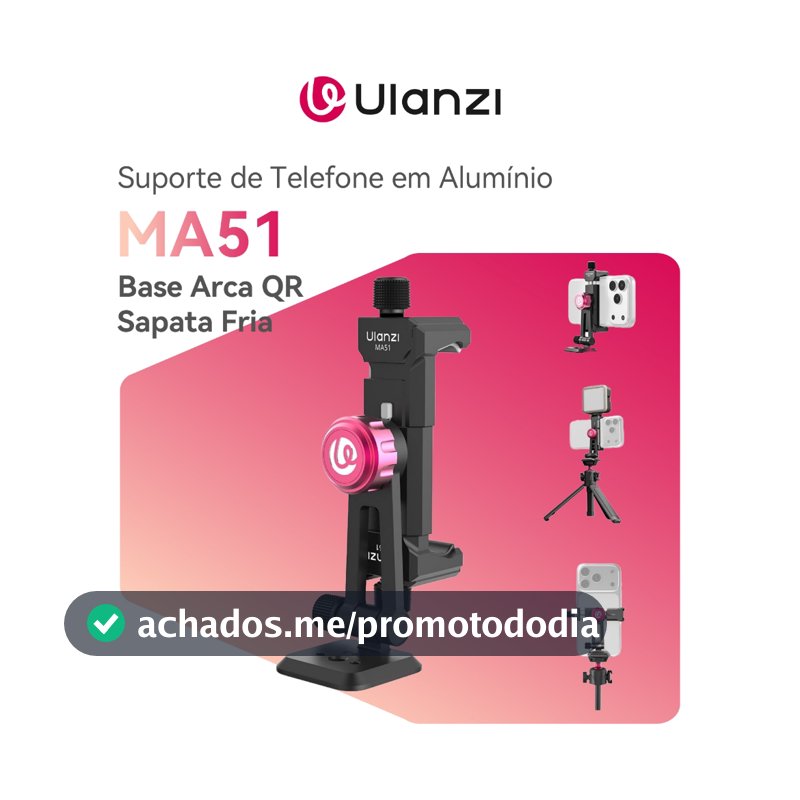 ULANZI MA51 Suporte de Telefone em Alumínio com Base Arca QR e Cold Shoe, para iPhone 15–17