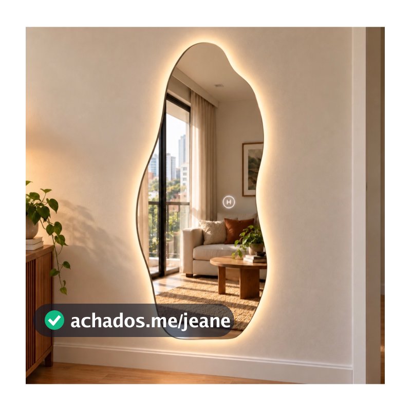 Espelho Orgânico 120x50cm c/ LED a Pilhas ou Led Touch – Form, Lapidado Decorativo Polido e com Suporte Incluso