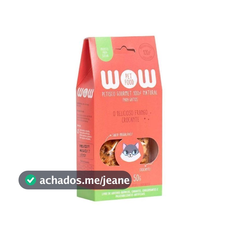 Petisco Wow Pet P/ Gatos Sabor Frango Crocante 100% Natural