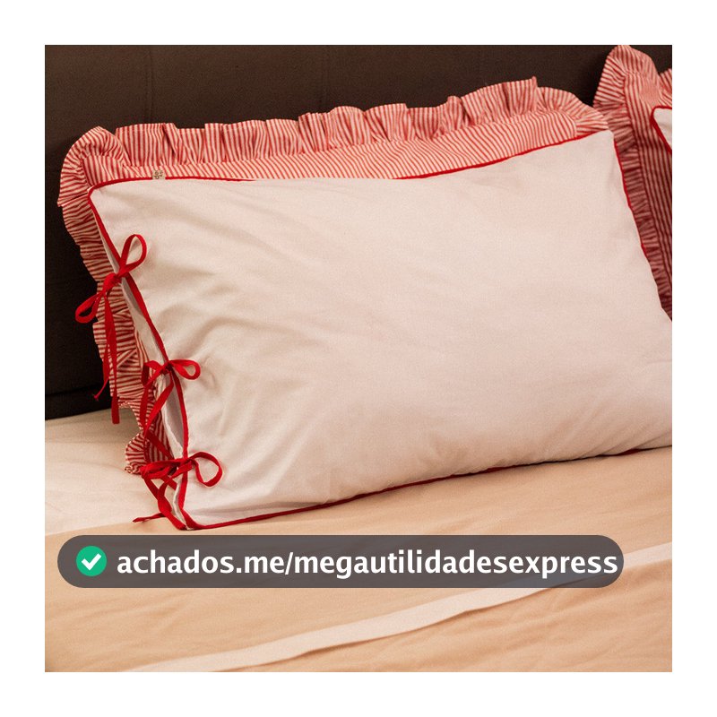Fronha Branca com Vivo e Laços Vermelhos - UNIDADE