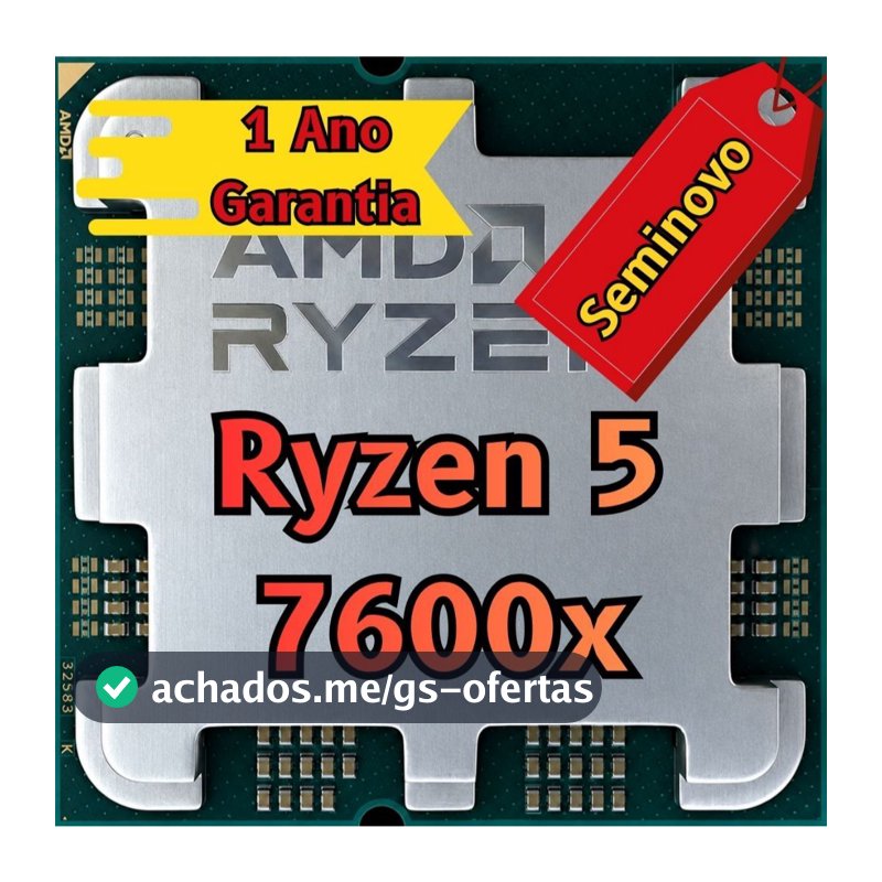 Processador AMD Ryzen 5 7600X, 4.7GHz (5.3GHz Max Turbo), Cache 38MB, 6 Núcleos, 12 Threads, AM5, Com Vídeo Integrado