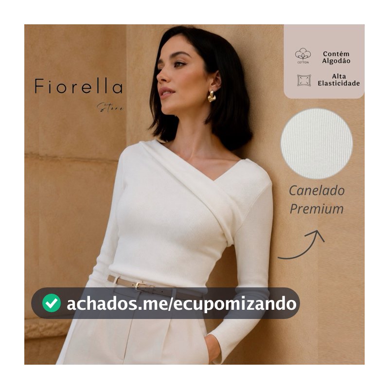 Blusa Manga Longa Canelada Assimétrica Blusinha Feminina