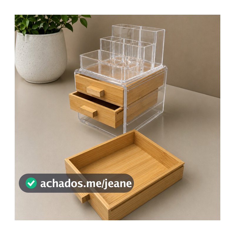 Kit Organizador Maquiagem com Porta Joia e Gavetas Bambu