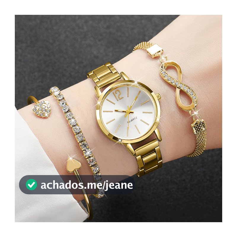 Conjunto De 4 Peças De Relógios Femininos Modernos Com Mostrador Pequeno-Relógio De Pulso Analógico Simples De Quartzo P