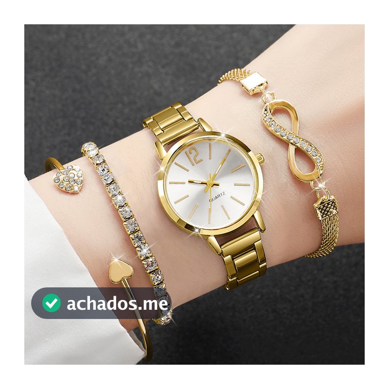 Conjunto De 4 Peças De Relógios Femininos Modernos Com Mostrador Pequeno-Relógio De Pulso Analógico Simples De Quartzo P