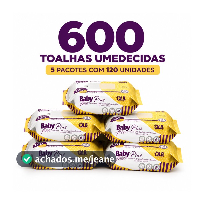 Caixa com 5 Lenços/Toalhas Umedecidas Baby Free Plus c/ 120 Unidades Cada - Sem Tampa FlipTop