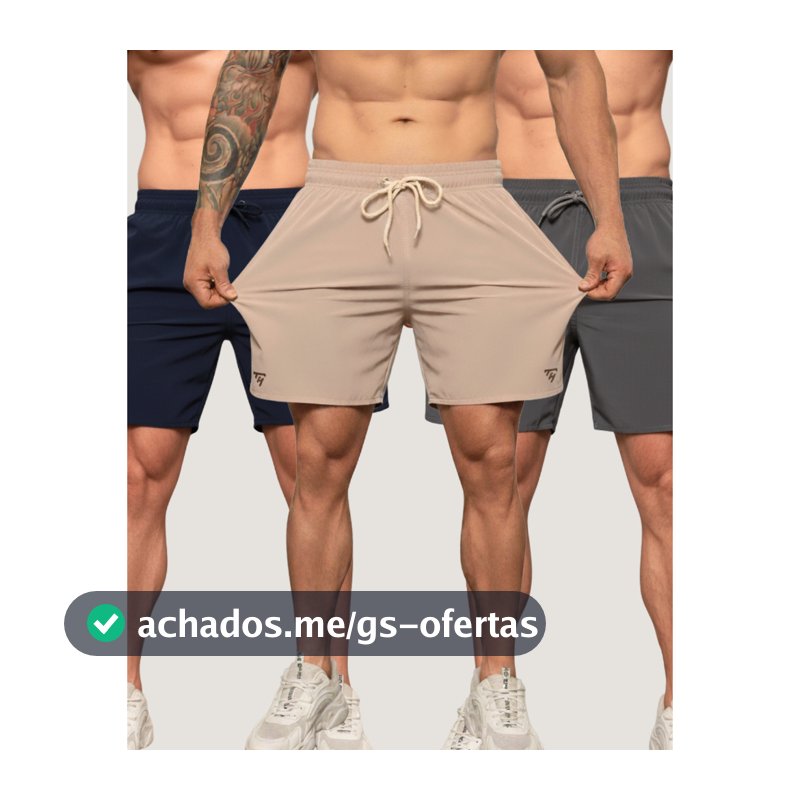 Kit 3 Shorts Tactel com Elastano Mauricinho Praia Masculina com Lycra Academia Corrida Cross Lisa Básica