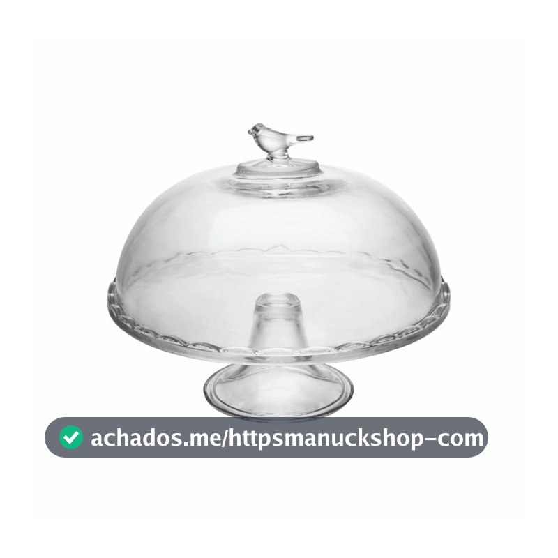 Prato para Bolo Torta Bird Vidro com Pé e Tampa 30x24cm Wolff Boleira para Doces Sobremesas Mesa Posta Qualidade Cozinha