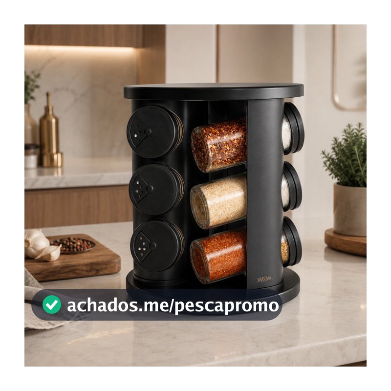Porta Tempero Giratório Com 9 Potes De Vidro Cor Preto