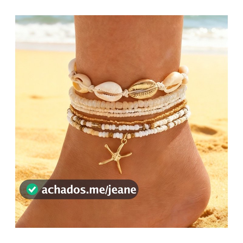 Conjunto De 7 Peças De Tornozeleiras Com Miçangas Conchas E Estrelas-Do-Mar Estilo Férias Na Praia  Joias Femininas